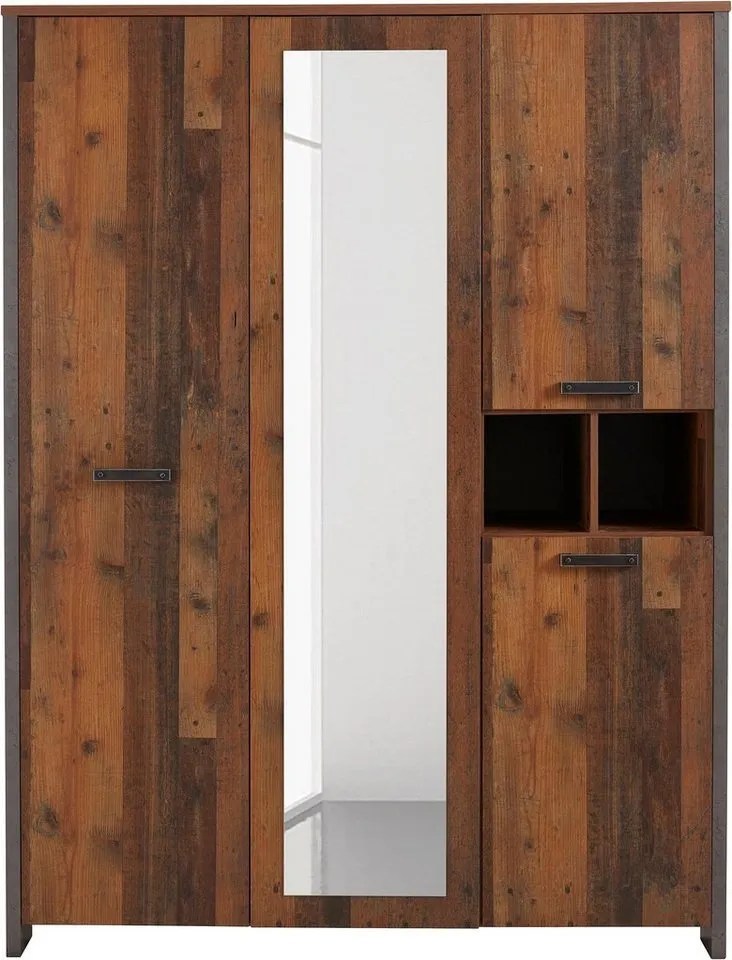 FORTE Kleiderschrank Clif (Maße: B/H/T ca. 156x205x52 cm) mit Spiegelauflage, Beige|grau, – Produktbild 3 von 5