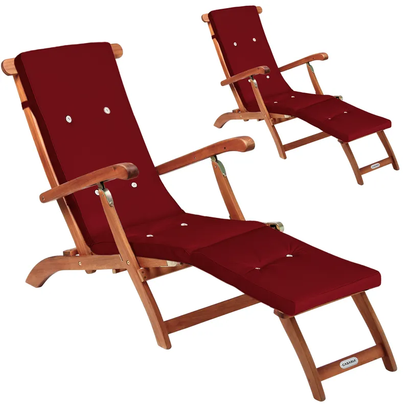 Casaria® Casaria® Gartenliege Queen Mary® 2er-Set Akazie FSC®-zertifiziert inkl Auflage Rot – Produktbild 1 von 2