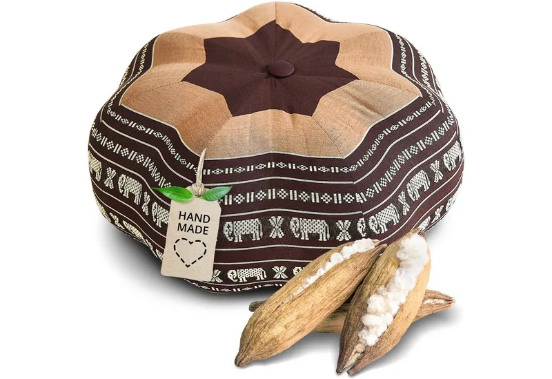 livasia Meditationskissen Zafukissen Stern groß, vegan und handgefertigt, Ø 40x20cm, Kapok, Braun, – Produktbild 1 von 5