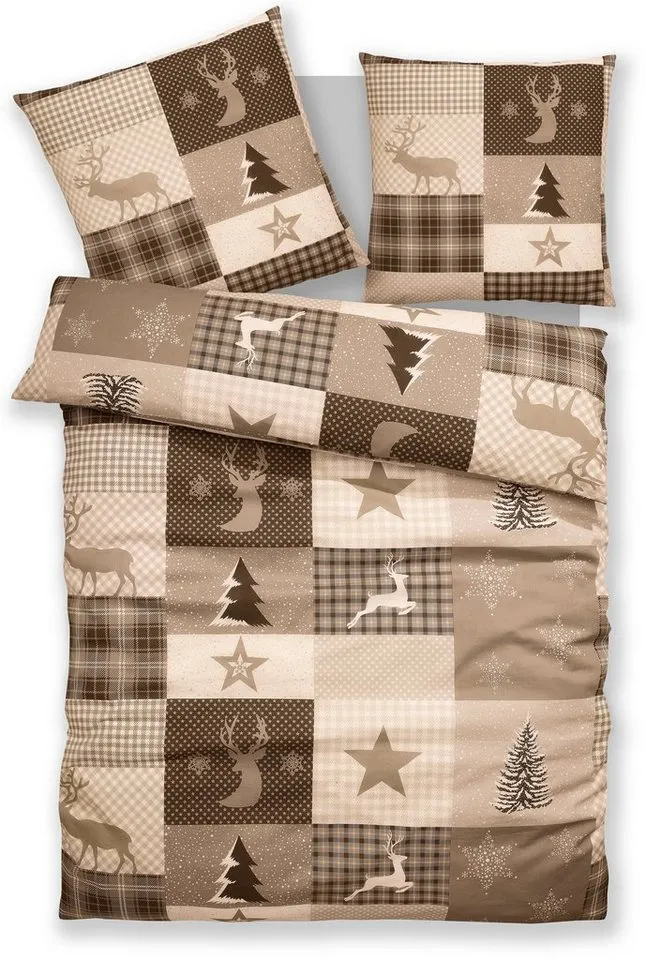 OTTO home Bettwäsche Nicholas, Linon, 2 teilig, Weihnachtsbettwäsche, Winter, in 3 Qualitäten verfügbar, Beige, – Produktbild 2 von 5