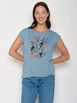 GreenBomb GREENBOMB Tucan Flower Timid - Lässiges Shirt aus LENZING TENCEL Mix / hochwertiger Print / Fair & Vegan – Produktbild 1 von 1