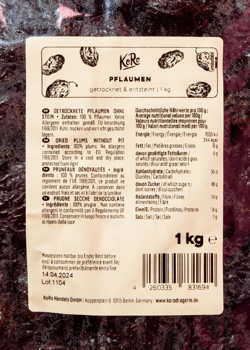 KoRo Getrocknete und entsteinte Pflaumen 1 kg – Produktbild 1 von 5