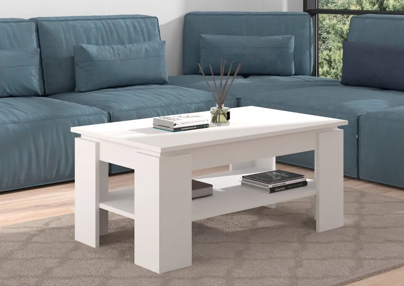 Home affaire Couchtisch Kalmar, rechteckig, 100 x 60 cm, 1 Ablageboden, Sofatisch, Beistelltisch, Kaffetisch, Wohnzimmertisch, coffee table, Weiß, – Produktbild 3 von 5