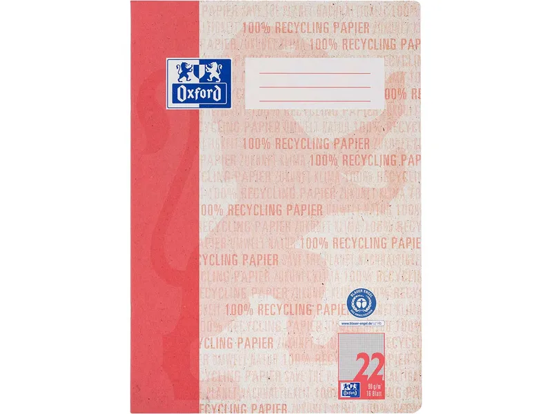 OXFORD OXFORD Recycling-Schulheft DIN A4, 16 Blatt, Lineatur 22 (kariert), 90 g/m² – Produktbild 1 von 1