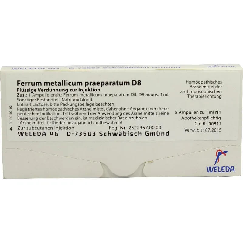 Weleda WELEDA FERRUM METALLICUM PRAEPARATUM D 8 Ampullen 8X1 ml Ampullen – Produktbild 1 von 1