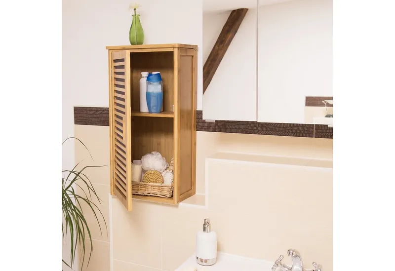 RELAXDAYS RELAXDAYS Hängeschrank Badezimmer Hängeschrank Bambus 2 Ablagen, Braun, – Produktbild 2 von 5