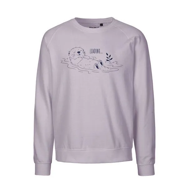 HANDGEDRUCKT HANDGEDRUCKT "Loading" Unisex Sweatshirt aus reiner Biobaumwolle (kbA), Dustypurple, – Produktbild 1 von 2