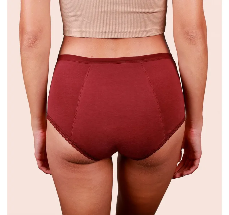 Taynie Taynie Periodenslip Deluxe ultra - Periodenunterwäsche sehr starke Blutung - Damen (1-St., 1er-Pack) Auslaufsichere Periodenunterwäsche / Periodenslip aus Bio Baumwolle, Braun|rot, – Produktbild 5 von 5