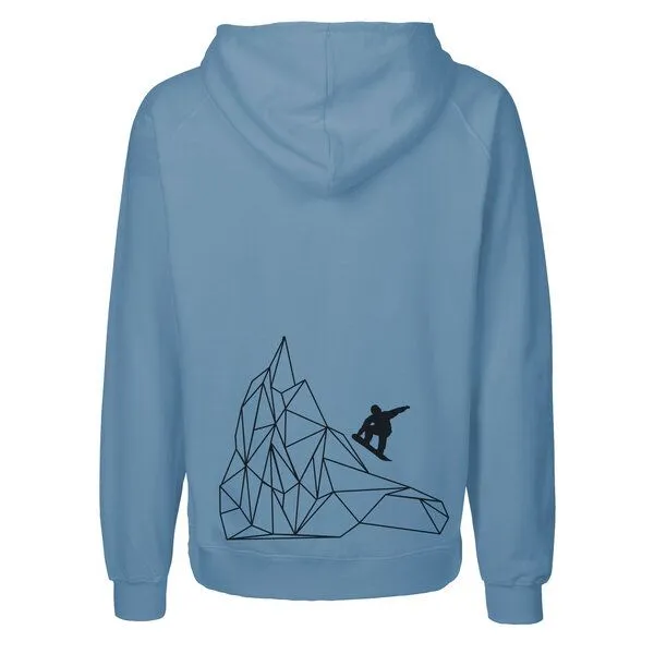 HANDGEDRUCKT HANDGEDRUCKT "Origamipiste" Männer Zip Hoody aus reiner Biobaumwolle (kbA), Indigoblau, – Produktbild 1 von 4