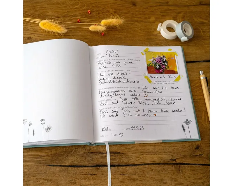 Eine der Guten Verlag Fotoalbum Es war schön mit dir! - grün weiß, Abschiedsbuch für Kollegen, Lehrer, Freunde als Abschiedsgeschenk, Grün, – Produktbild 3 von 4