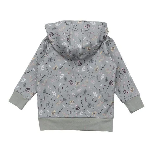 Walkiddy Kinder Kapuzenjacke GOTS zertifiziert, grau, „Tiny Flowers“, Reißverschluss, Bio-Baumwolle, weich – Walkiddy, Grün, – Produktbild 2 von 3