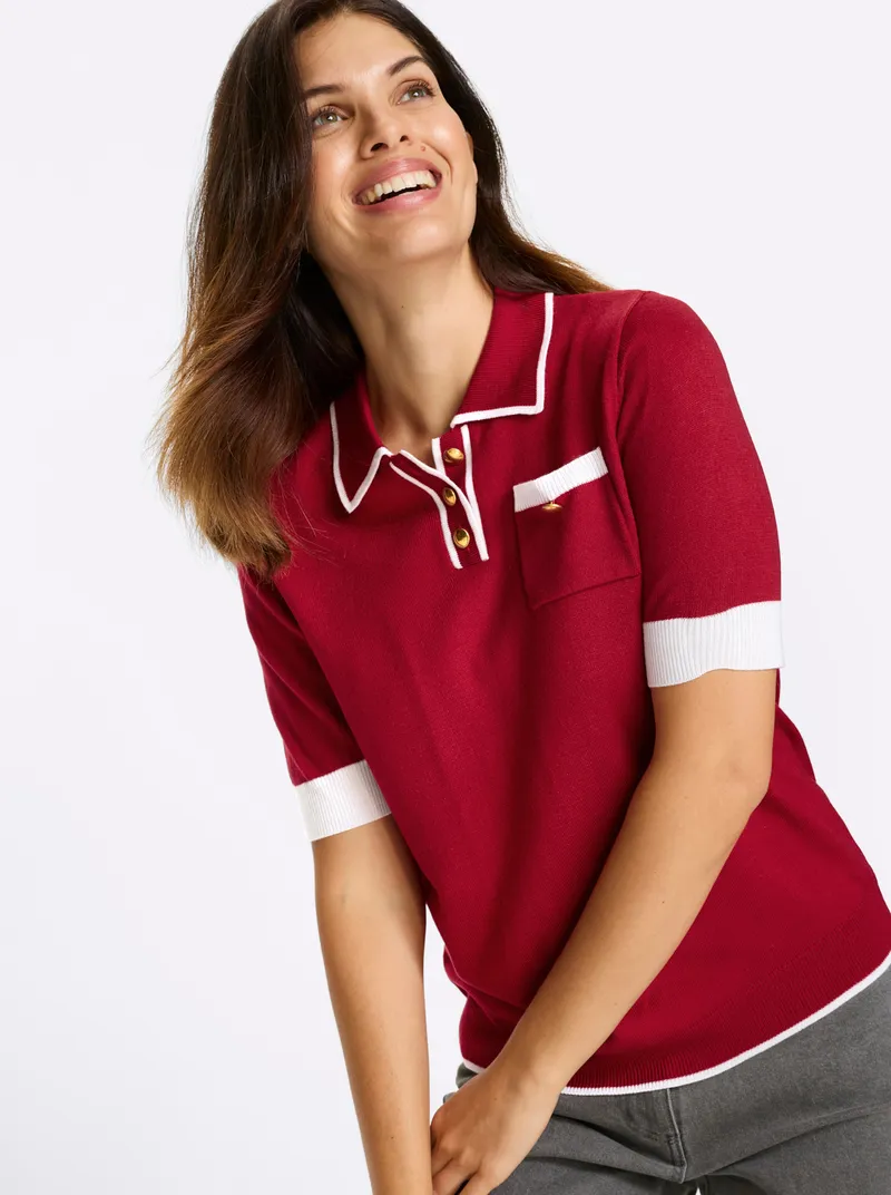 Witt Kurzarmpullover, Rot-weiß, – Produktbild 2 von 2