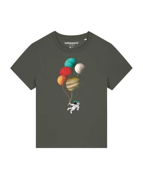 watapparel watapparel T-Shirt Frauen Balloon Spaceman, Khaki, – Produktbild 1 von 3