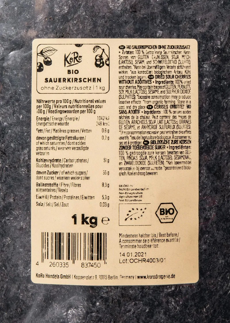 KoRo Bio Sauerkirschen ohne Zuckerzusatz 1 kg – Produktbild 3 von 5
