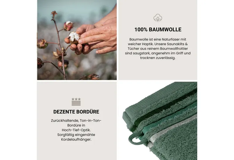 Schiesser Schiesser Waschhandschuh Skyline Color aus 100 % Baumwolle mit eleganter Streifenbordüre, (5-St), OEKO-TEX® MADE IN GREEN, Grün, – Produktbild 5 von 6