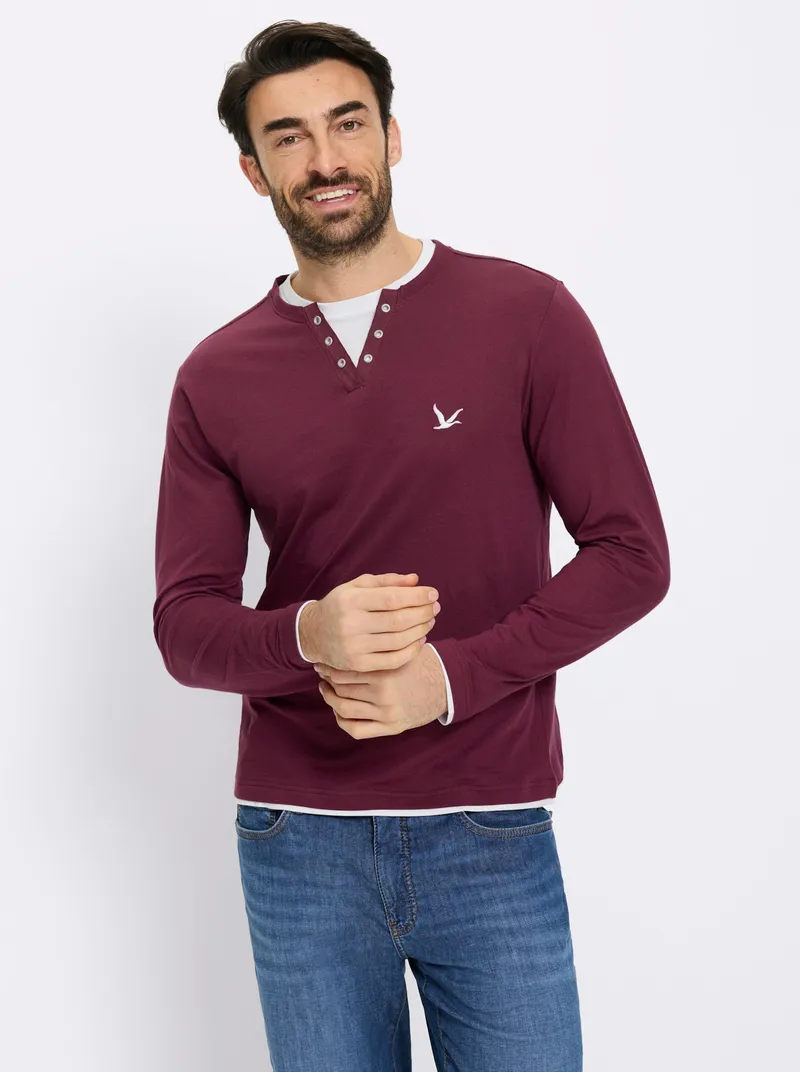 Catamaran Langarmshirt grau-meliert + bordeaux, Grau-meliert + bordeaux, – Produktbild 2 von 2