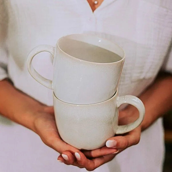 Econovo Econovo Keramik Tasse Handgemacht Groß 400ml, Grau-weiss (weiss), – Produktbild 3 von 4