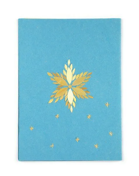El Puente El Puente Grußkarte "Schneeflocke und Sterne" | Fair Trade & Handmade aus Bangladesch, Blau,natur, – Produktbild 1 von 1