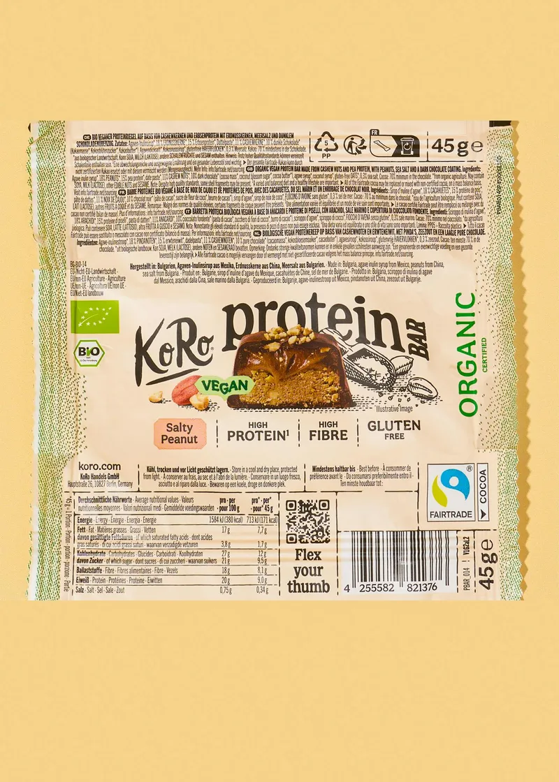 KoRo Vegan Bio Protein Bar Salty Peanut | 3 x 45 g – Produktbild 5 von 5
