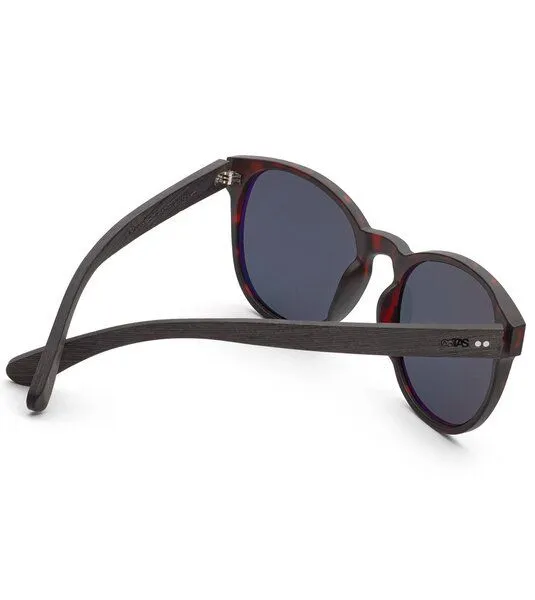 TAKE A SHOT TAKE A SHOT Große Runde Sonnenbrille aus Holz für Damen, Braun (havana / walnuss / blau), – Produktbild 3 von 4