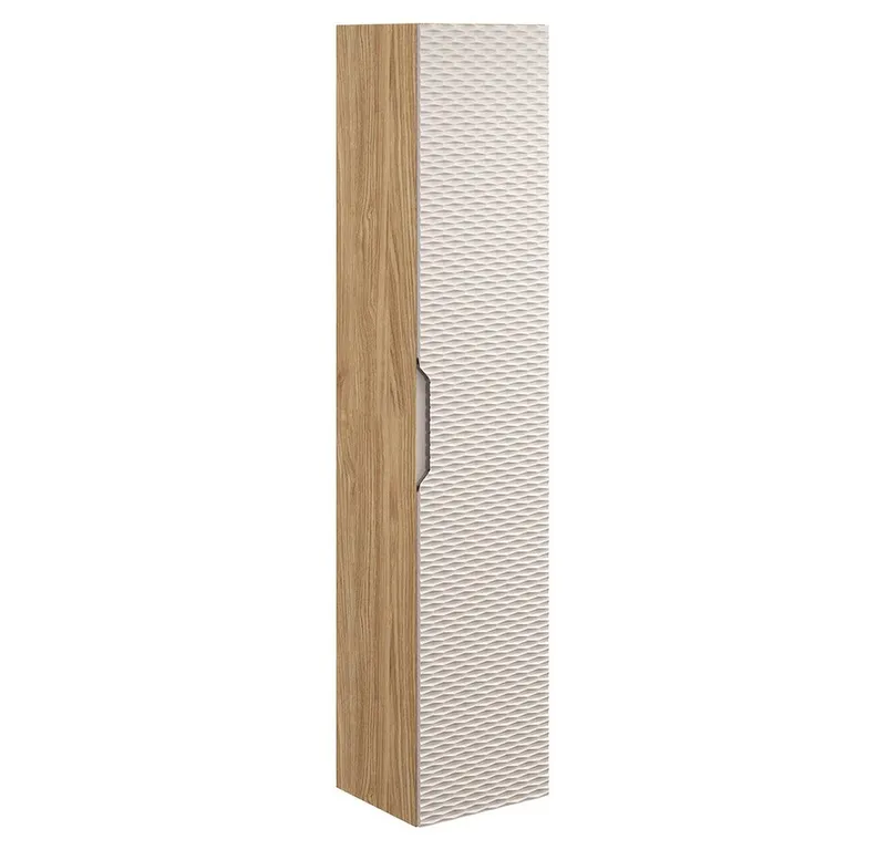 Lomadox Hochschrank OLUO-56-BEIGE Badschrank, 1-türig, Eiche mit beige, 3D-Struktur, Braun, – Produktbild 3 von 4