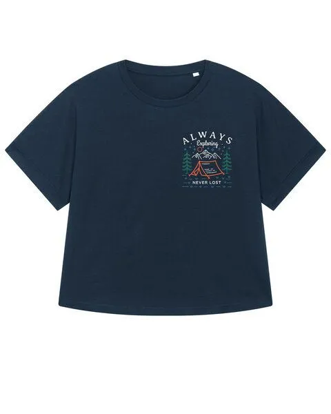 watapparel watapparel Oversize T-Shirt Frauen Always exploring never lost, French navy, – Produktbild 1 von 4
