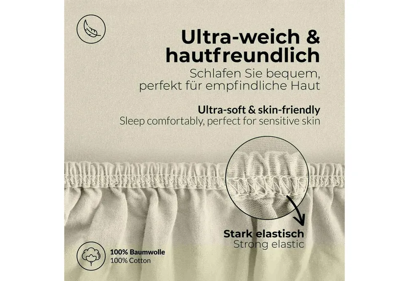 etérea Himmlische Qualität Spannbettlaken etérea Comfort Jersey Topper Spannbettlaken, Jersey, Gummizug: rundum, (1 Stück), Beige, – Produktbild 4 von 5