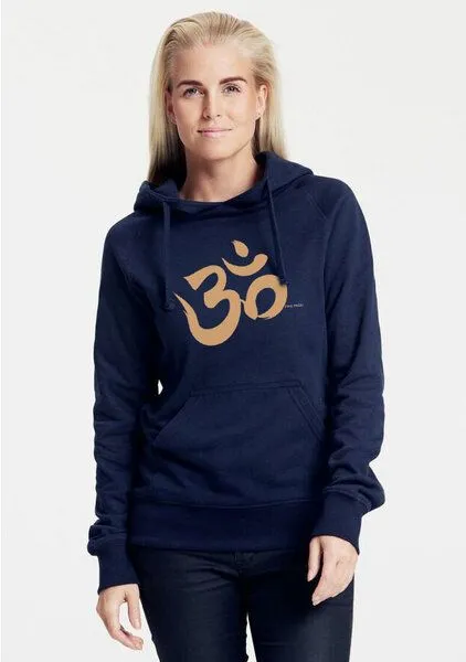 Peaces.bio - handbedruckte Biomode Peaces.bio - handbedruckte Biomode Bio-Damen-Kapuzensweater "Om", Navy, – Produktbild 2 von 2