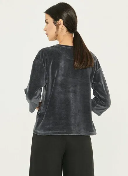 ORGANICATION ORGANICATION Samtbluse aus Bio-Baumwolle und Recyceltes Polyester mit Stickerei, Anthracite, – Produktbild 4 von 4