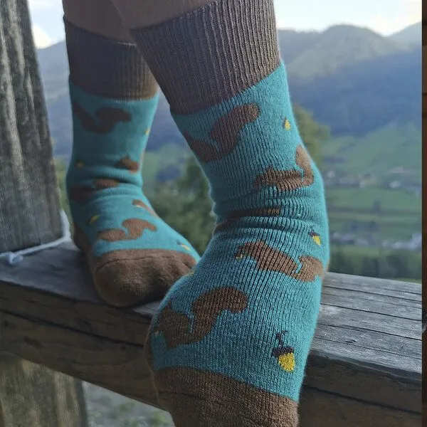 Fräulein Prusselise Fräulein Prusselise Dicke Eichhörnchen Frottee Socken petrol braun bunt gemustert – Produktbild 4 von 4