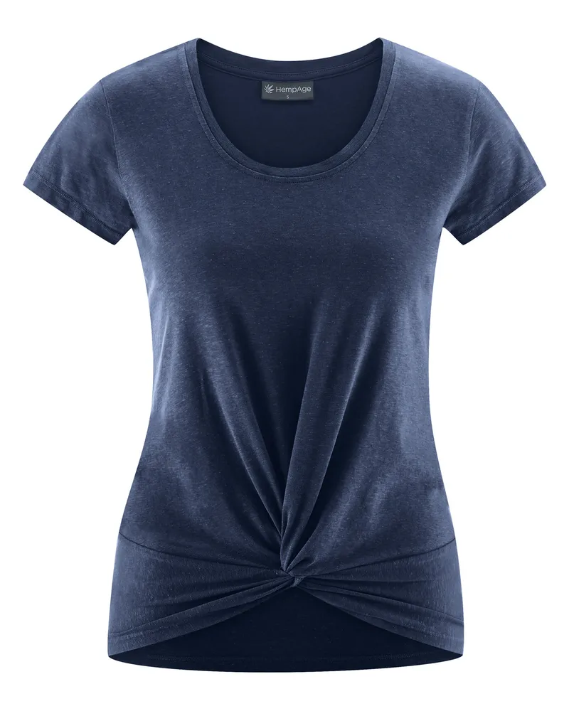 HempAge Hempage Damen vegan T-Shirt Mit Yoga Knoten Detail Marineblau, Blau, – Produktbild 1 von 2