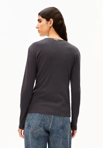 ARMEDANGELS ARMEDANGELS RIB BUTTON Damen Longsleeve aus Bio-Baumwoll Mix, Dark steel, – Produktbild 4 von 5