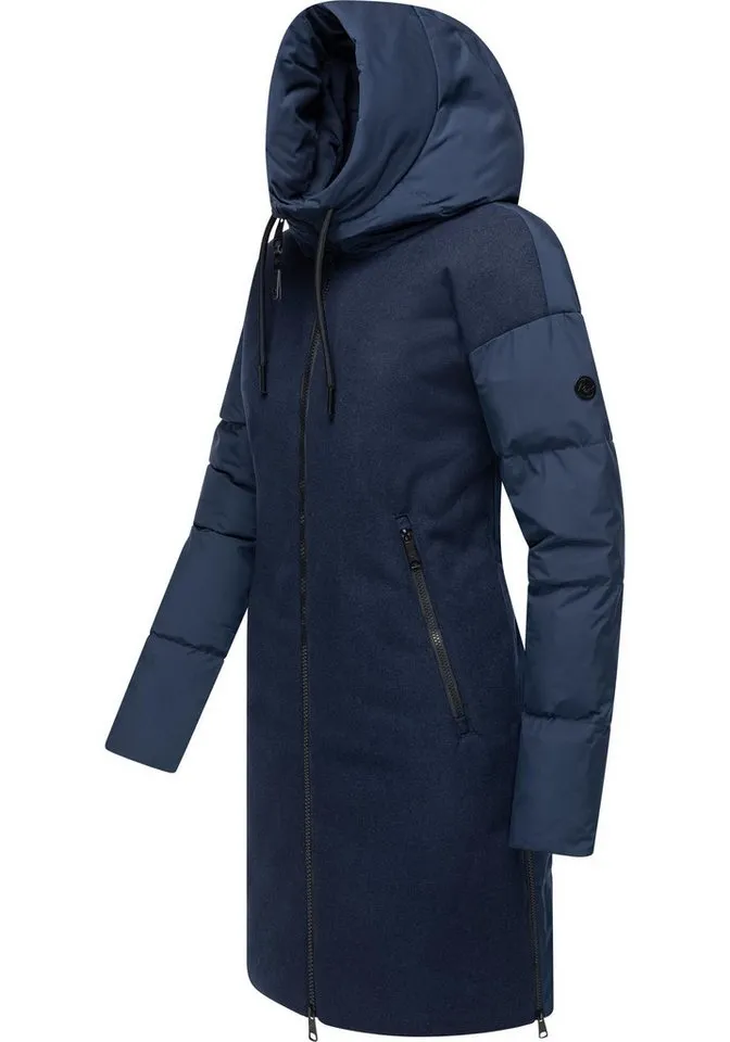 ragwear ragwear Wintermantel Jumana Damen Mantel aus modernem Materialmix mit Kapuze, Blau, – Produktbild 3 von 4