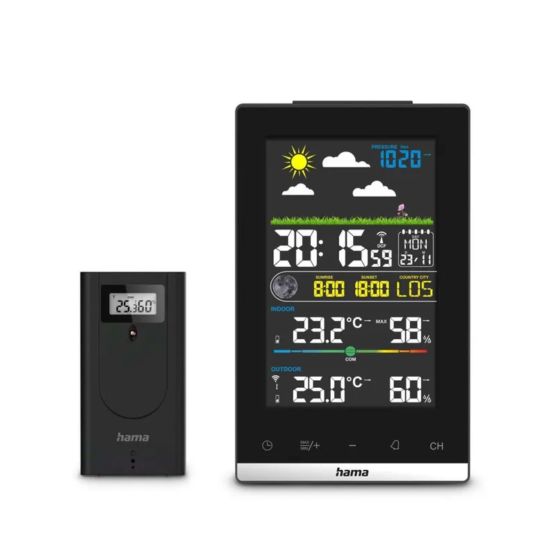 Hama Hama Wetterstation "Jamaika", mit Außensensor, Funk, Wecker, Raumklima, Schwarz – Produktbild 6 von 6