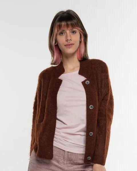 Alma & Lovis Alma & Lovis Kuschelige Wohlfühljacke aus gebrushtem Alpakastrick | Brushed Jacket, Maron (braun), – Produktbild 1 von 4
