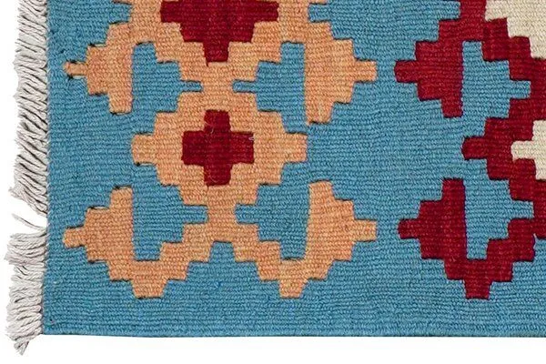 Rugtales Kelim Gashgai „Rugtales“ aus Schurwolle, 43x65 cm, Blau, – Produktbild 4 von 4