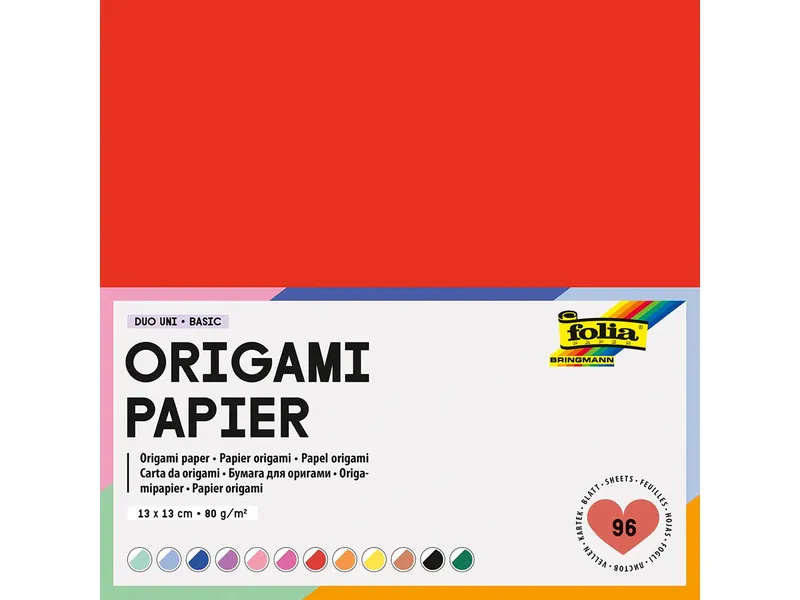 folia folia Faltblätter Origami Papier "Duo Uni" 80g/m², 13×13 cm, 96 Blatt, farbig sortiert – Produktbild 1 von 1