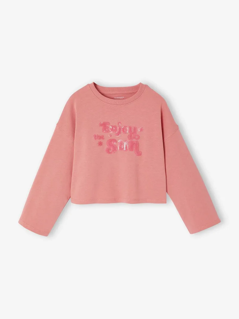 Vertbaudet Mädchen Cropped-Shirt mit Pailletten-Schriftzug, Rosa, – Produktbild 2 von 4