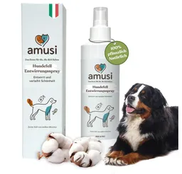 Amusi Fellpflege Hund - Entfilzungsspray Hunde hypoallergene Formel auf Pflanzenölbasis, 250 ml, (Fellspray Hund und nährende Wirkung für alle Felltypen), Hundeparfüm mit antistatischer Wirkung – Produktbild 1 von 1