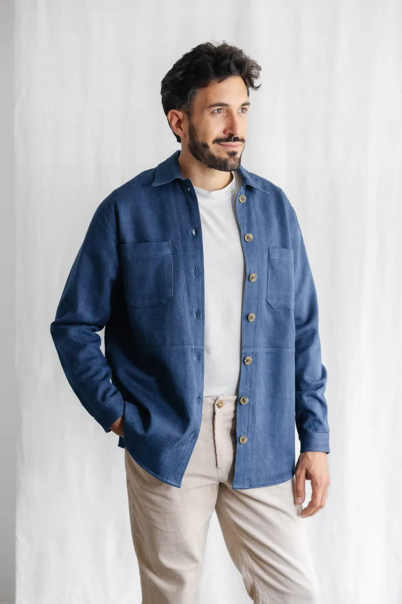 Jyoti - Fair Works Jyoti - Fair Works Herren vegan Überhemd Kalagi Denim Blue, Dunkelblau, – Produktbild 1 von 2