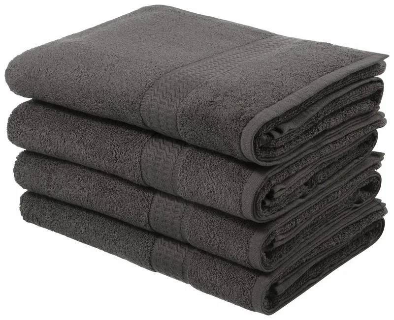 OTTO home Duschtücher Juna, als Set und Serie erhältlich, 4 Duschtücher, 70x140cm, Walkfrottee (4-St), Handtuch Set, 100% Baumwolle, mit Bordüre, Uni-Farben, weich, Grau, – Produktbild 1 von 8