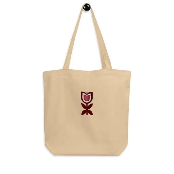 PepMelon Tulpen Blume bestickte Shopper-Tasche aus Bio-Baumwolle, Schwarz, – Produktbild 2 von 4