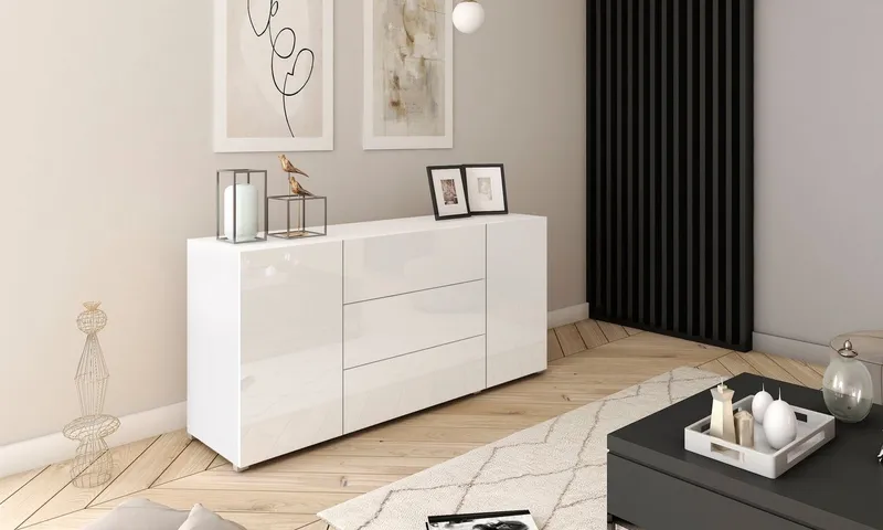 Home affaire Sideboard BERLIN, Moderne grifflose Kommode Breite 150 cm, 4 Schubkästen/ 2 Türen, Weiß, – Produktbild 3 von 7