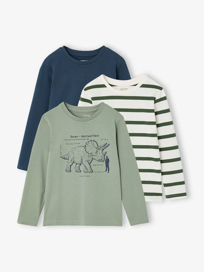 Vertbaudet 3er-Pack Shirts Jungen BASIC salbei, Salbeigrün, – Produktbild 1 von 4