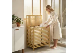 HOMCOM HOMCOM Wäschekorb (Wäschebox, 1 St., Wäschesammler), 64 Liter, faltbar, Doppelkorb, Bambus – Produktbild 1 von 1