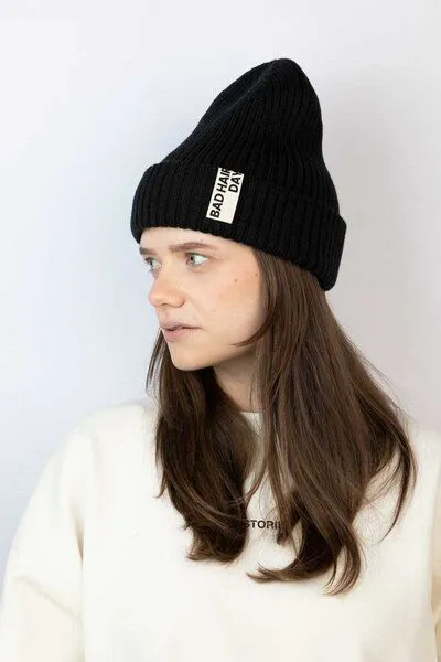 Strickmütze aus Merinowolle, abstehend Unisex Kiwistories, Schwarz melange, – Produktbild 1 von 4