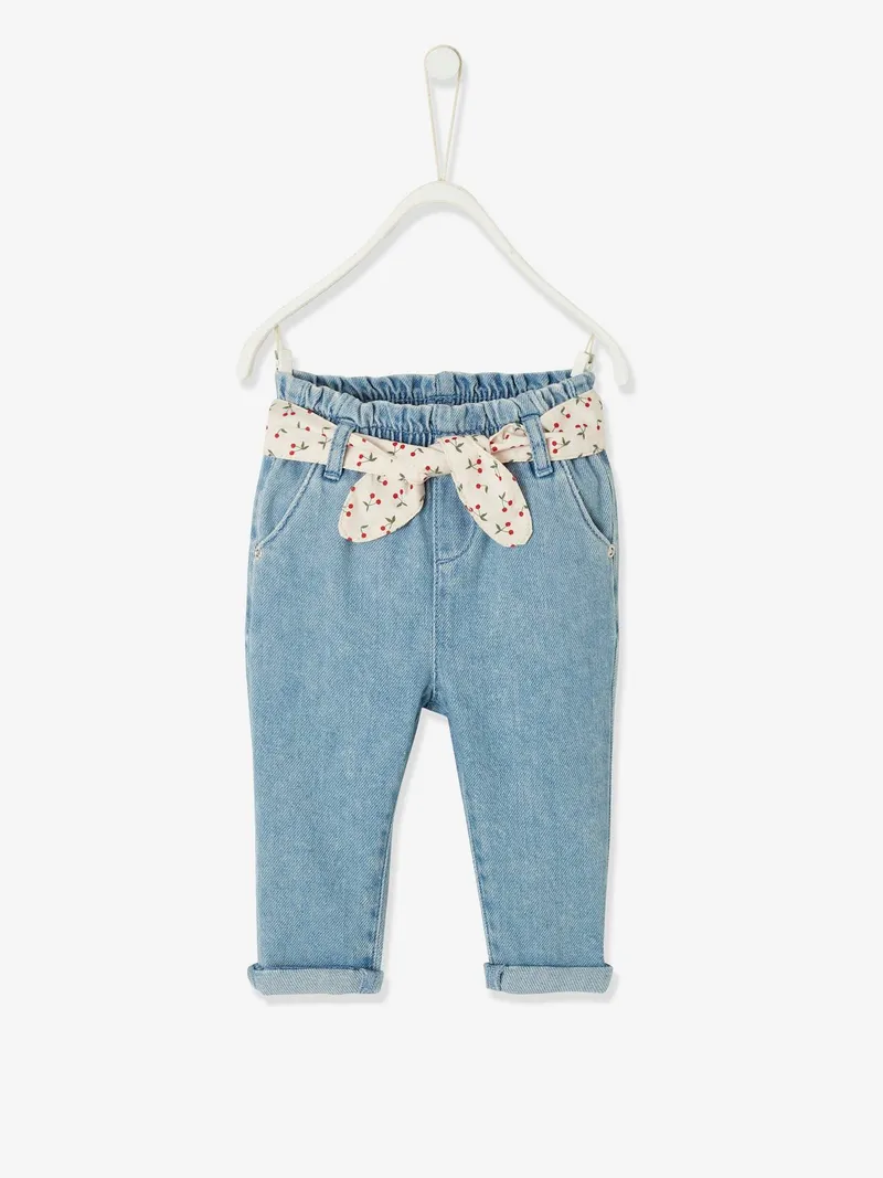 Vertbaudet Mädchen Baby Jeans mit Stoffgürtel, Double stone, – Produktbild 3 von 4