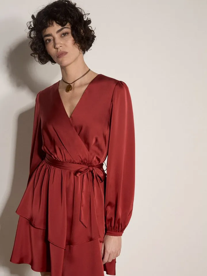 Apricot Apricot Partykleid Satin-Wickel-Minikleid (2-tlg., mit Stoffgürtel) mit Stoffgürtel, Rot, – Produktbild 1 von 4