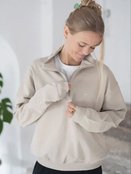 FUXBAU FUXBAU Frauen fux Half Zip Sweater, Beige, – Produktbild 2 von 4