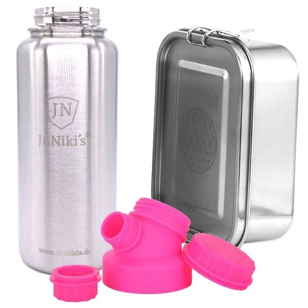 JN JuNiki's JN JuNiki's Set "Blume des Lebens": Lunchbox + 1 Liter isolierte Edelstahltrinkflasche, Pink, – Produktbild 1 von 4